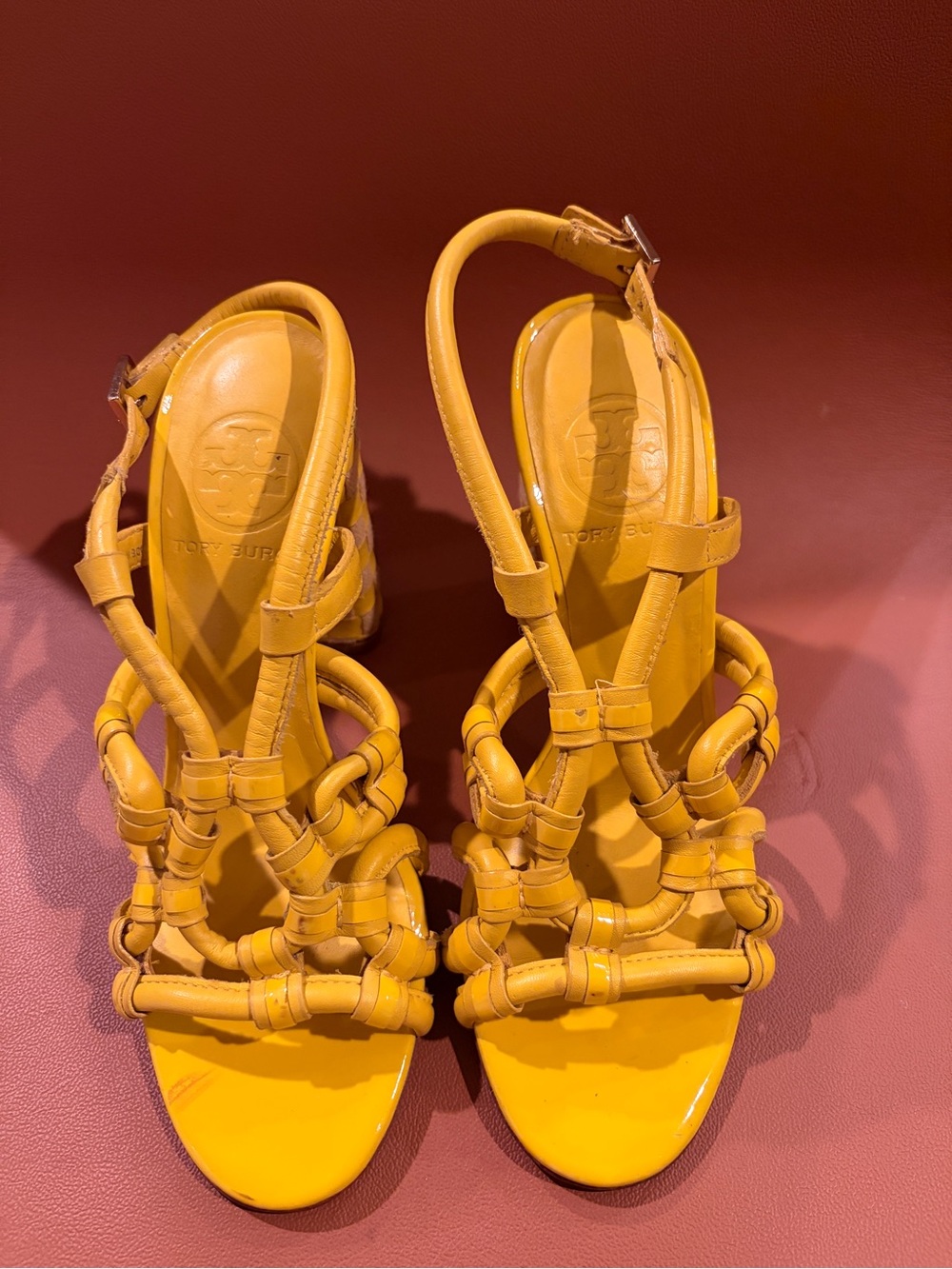 Tory Burch Braided Strappy Yellow Heeled Sandals